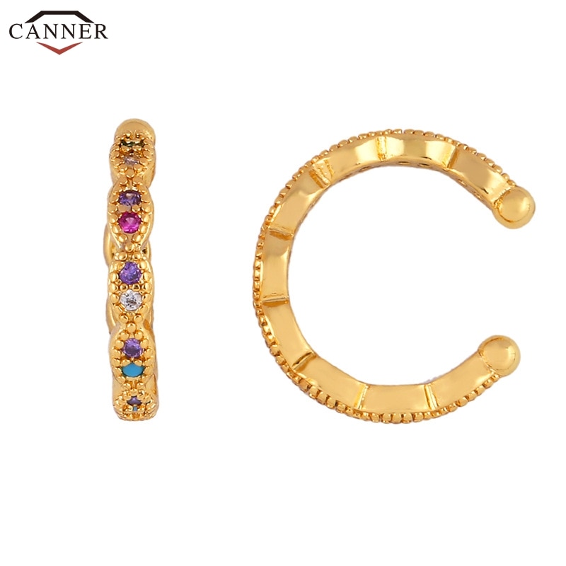 Small Cuff Earrings for Women Rianbow Zircon Half Circle Clip Earrings CZ Crystal Ear Cuffs Gold No Pierced Jewelry H40