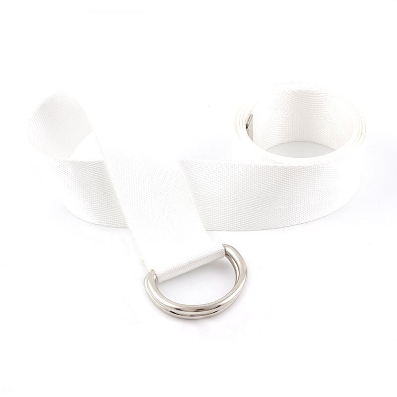 Harajuku Women Belt Solid Red Black Unisex Double D Ring Canvas Strap Female Long Waist Belts For Jeans: White