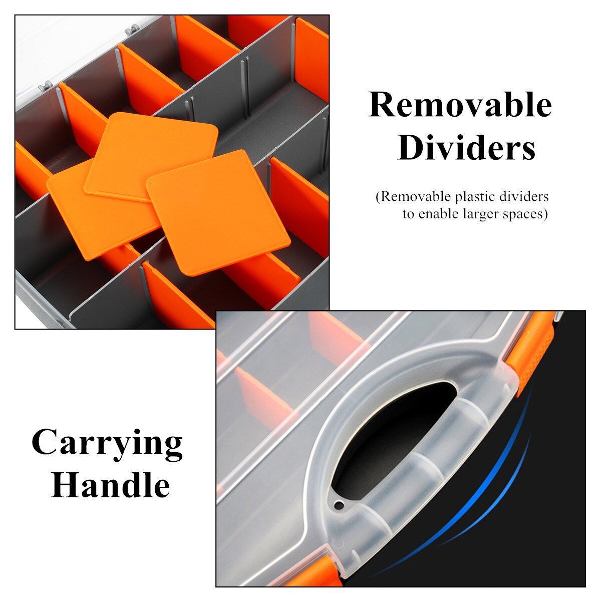 Tool Organiser Compartment Box Case Storage Screw Nail Nut Bolt 3 Sizes Lightweight Removable Polypropylene