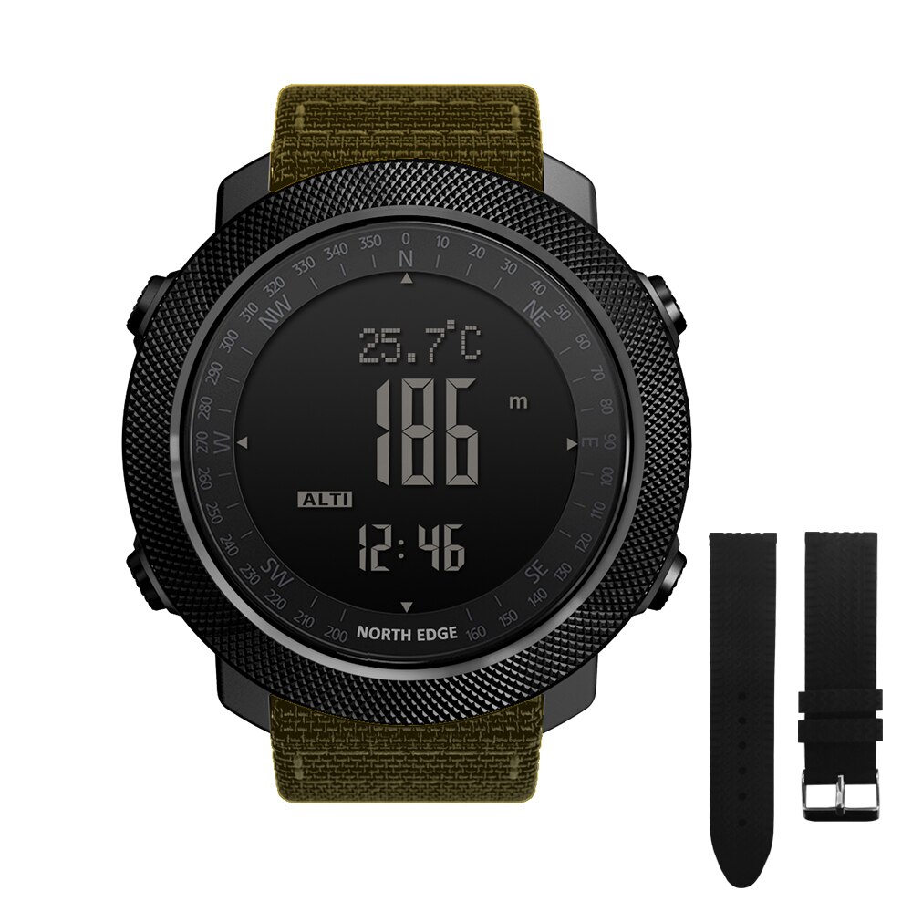 Noord Rand Mannen Sport Horloges Hoogtemeter Barometer Kompas Thermometer Stappenteller Wereldtijd Horloges Digitale Running Wandelen Horloges: APACHE Khaki-Rubber