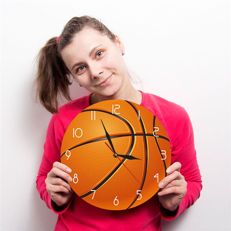 Basketball Ball 3D illusion Modern Printed Wall Clock Boy Room Nursery Wall Watch Silent Movement Timepiece Basketball Boys