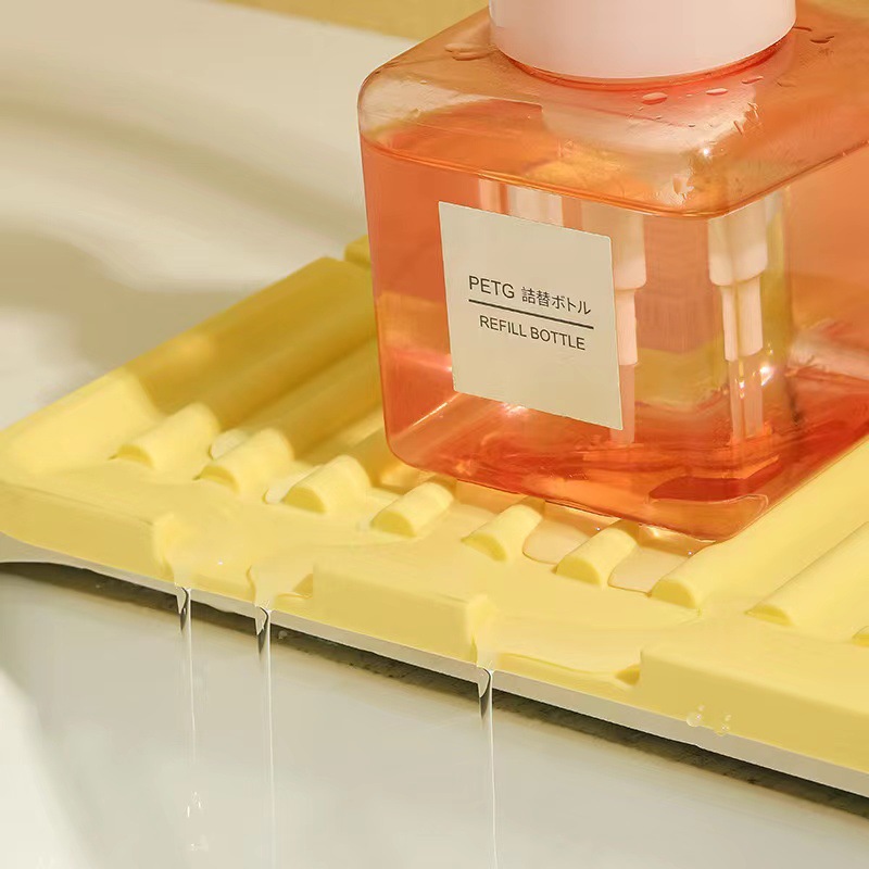 Silicone Draining Board Mat Faucet Mat Dish Drying Pad Folding Heat Resistant Rectangle Eco-Friendly Drainer For Kitchen Pot Cup