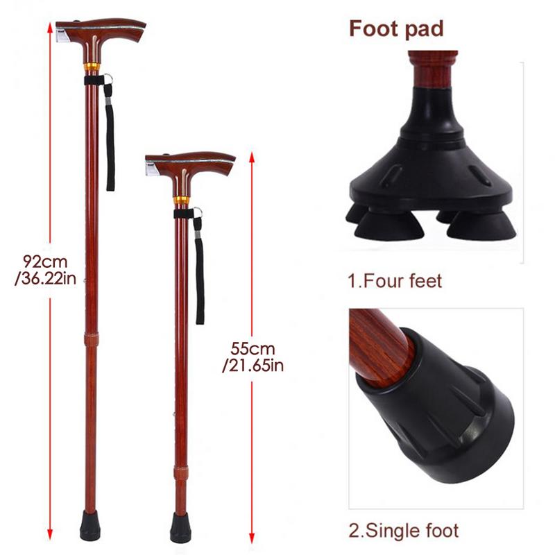Elderly Retractable Illuminated Lighting Stick Outdoor Safe Old Man Crutches Light Wood Grain Non Slip T Walking Sticks