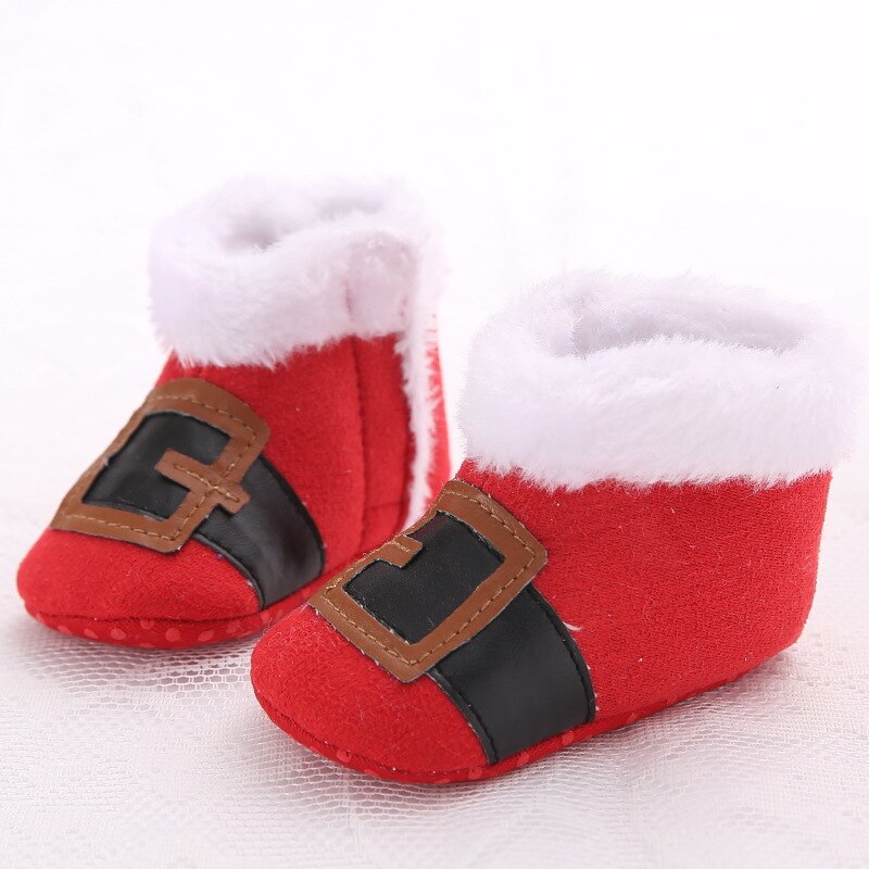 Christmas Winter Santa Claus Warm First Walkers Snow Baby Infant Crochet Knit Fleece Baby Shoes for Boys Girls DS9: White Red Black / 13