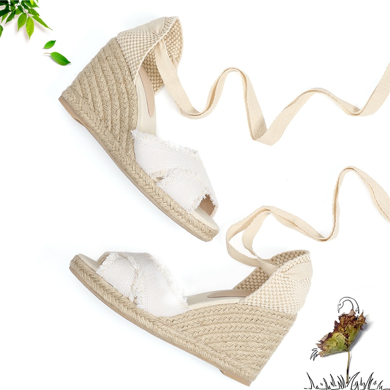 Zomer dames mode sleehak open teen sandalen hoge hak espadrille sandalen rok schoenen sleehak sleehakken