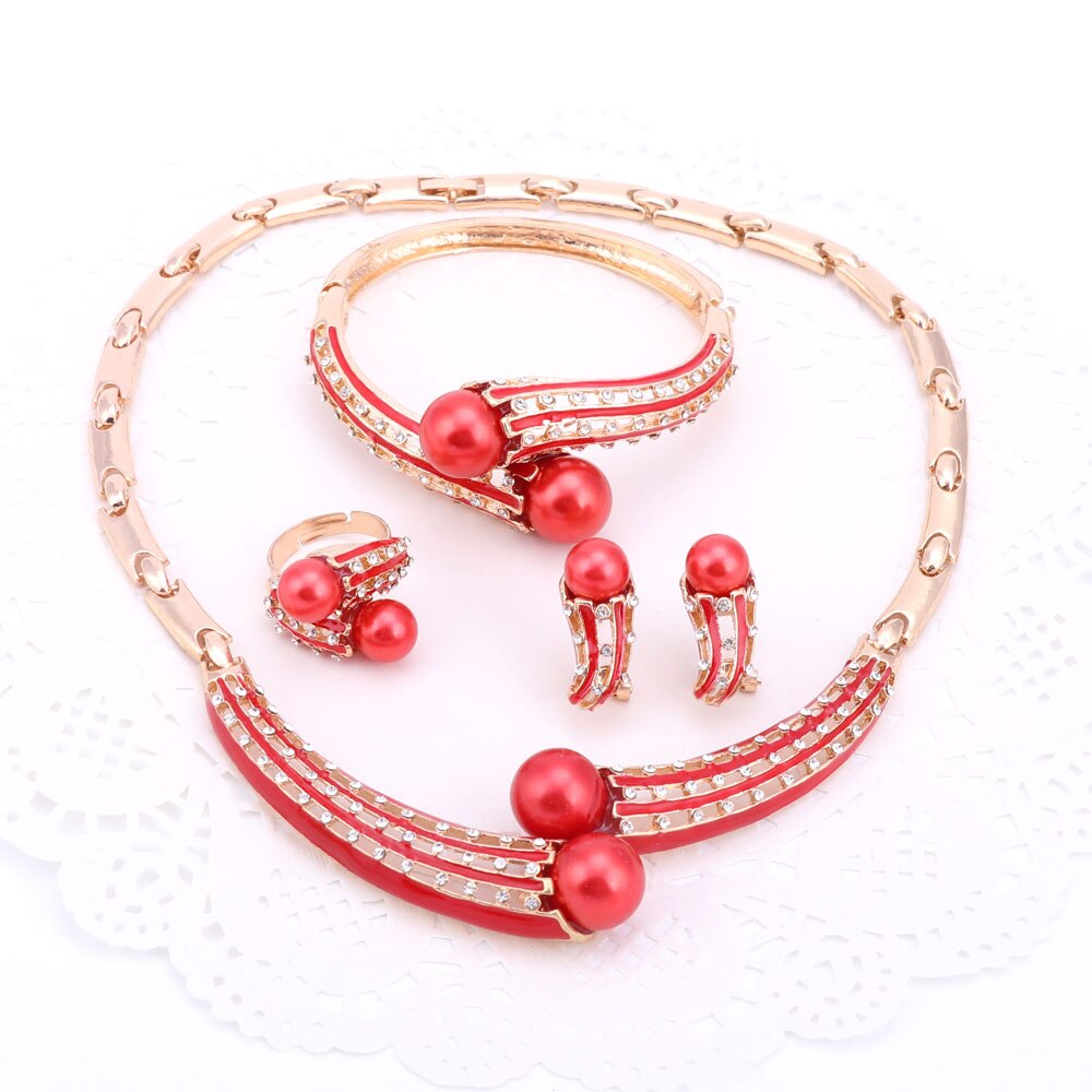 Gold Farbe Schmuck setzt Frauen Schmuck-einstellen/Hochzeit Zubehör Für Frauen Simulierte Perle Kristall Halskette setzt 2 Farben
