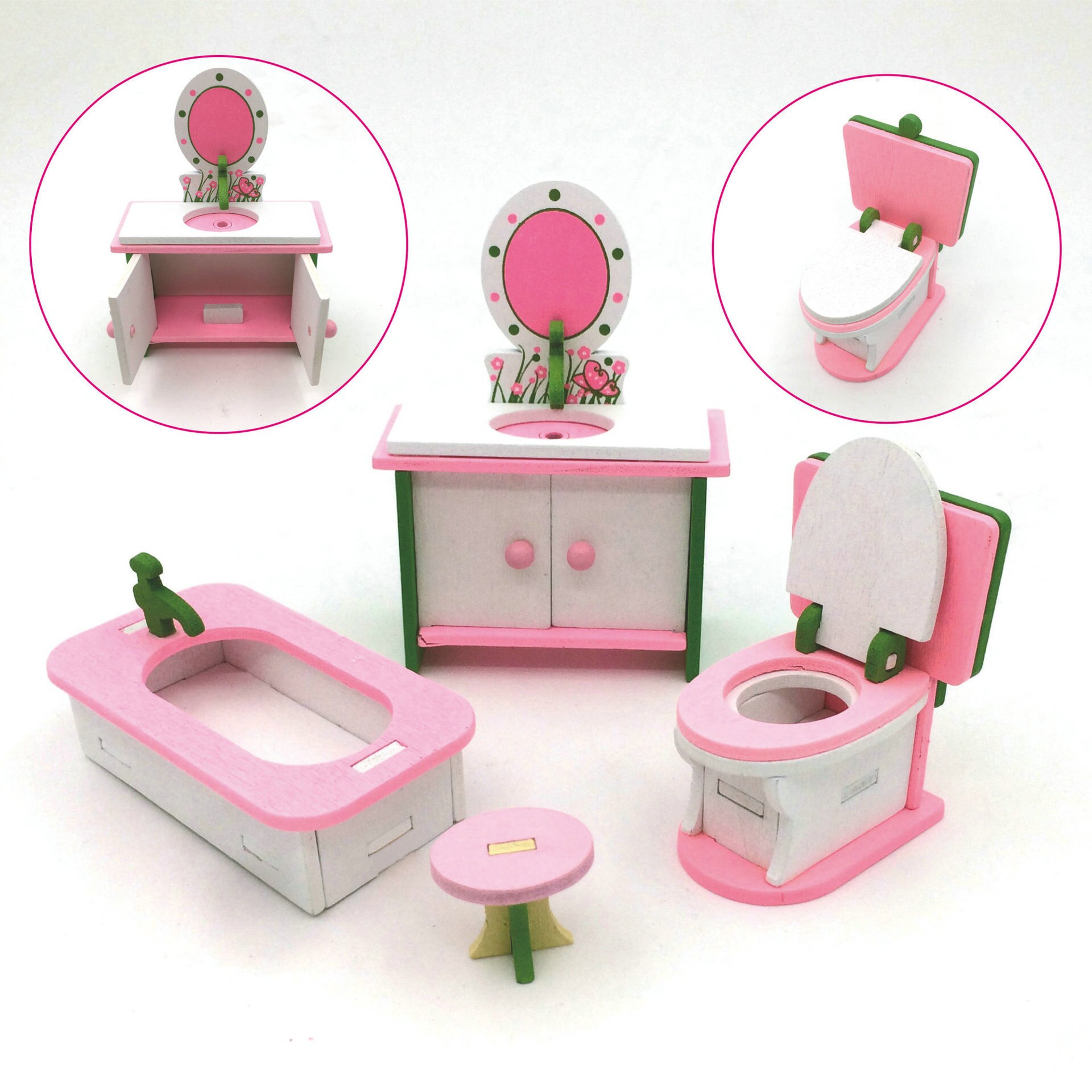 Wooden Simulation Miniature Furniture Bathroom Restaurant House Decoration Play Toys Wood Dollhouse Furniture Toys set For Kids