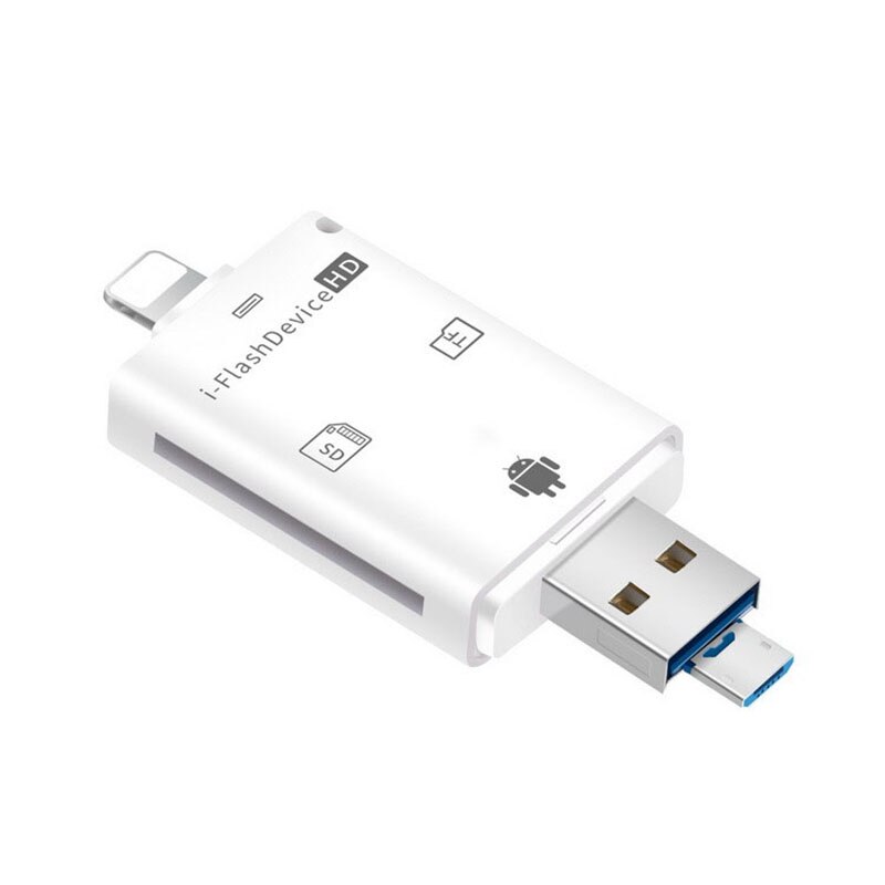 Vmonv-aparelho celular 3 em 1, leitor de cartão sd/sdhc, usb otg, flash, para iphone 8, x, xs, max, xr, ipad, android: Branco