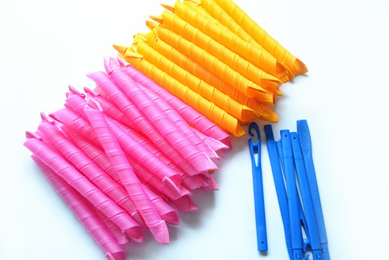 Bigoudis magiques en spirale de 55cm, 40 pièces/paquet, Kit de coiffure sans chaleur, rouleau pour cheveux longs, pour la plupart des types de coiffure: pink and orange