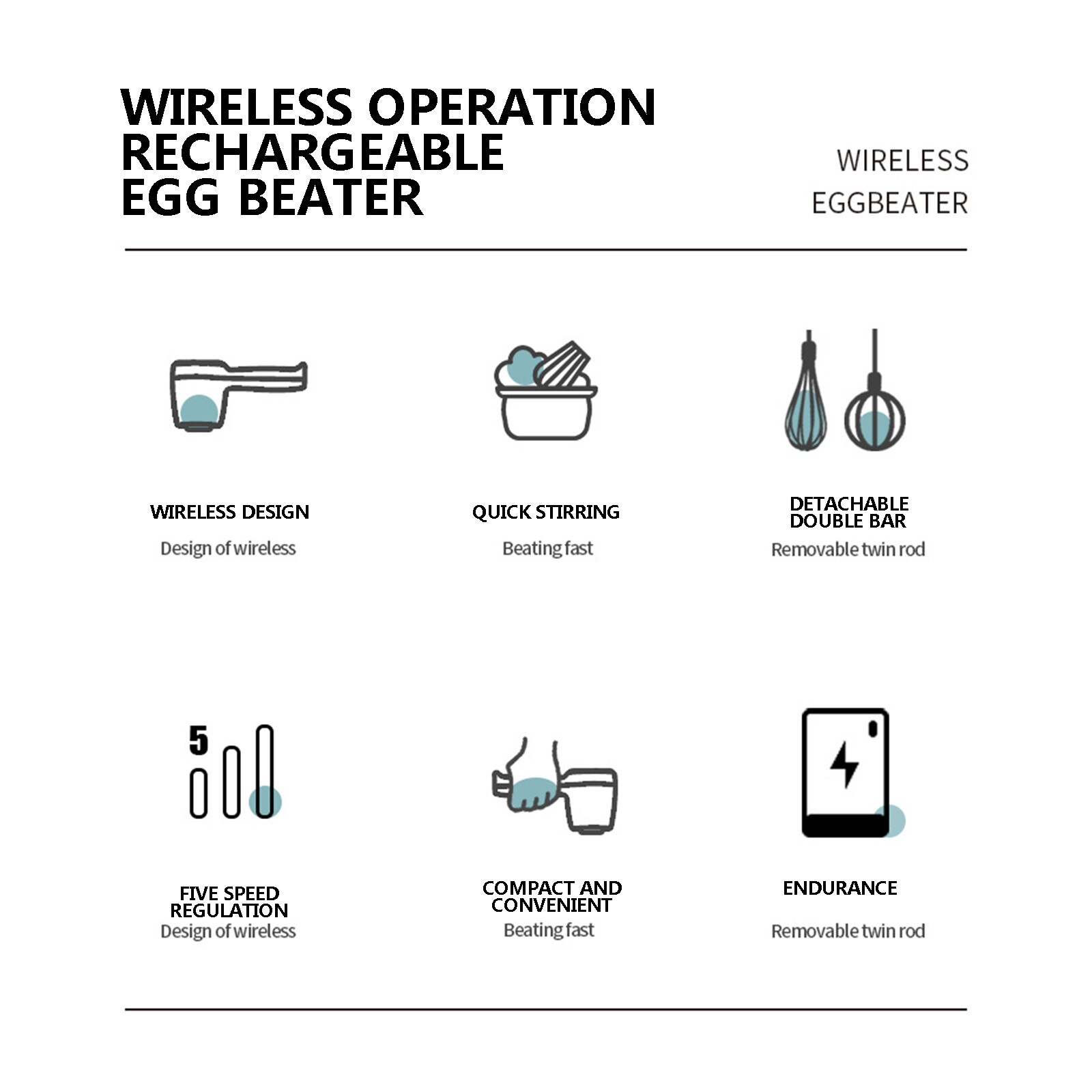 Hand Blender 304 Rvs Automatische Mixer Oplaadbare Bakken Tool Voor Maken Soep/Smoothies/Puree/Babyvoeding/Cake (Wit)