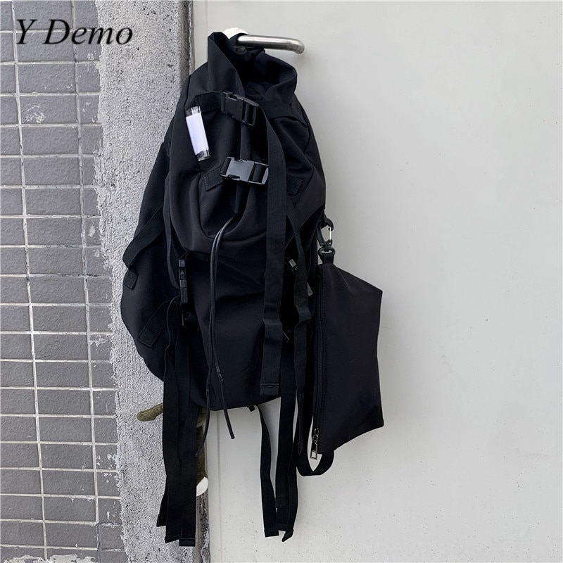 Techwear alternativ svart ryggsäck unisex harajuku pocket buckles tour bag