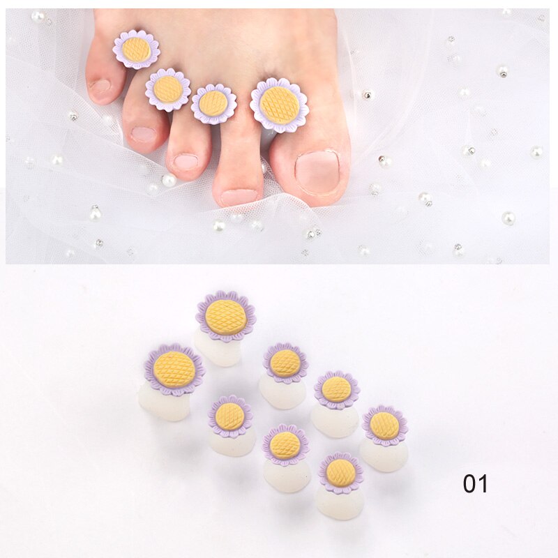 Separadores de dedos de espuma de silicona, espaciadores suaves, Margarita, flor, girasol, herramienta de cuidado de los pies, 8 unidades: Gris claro
