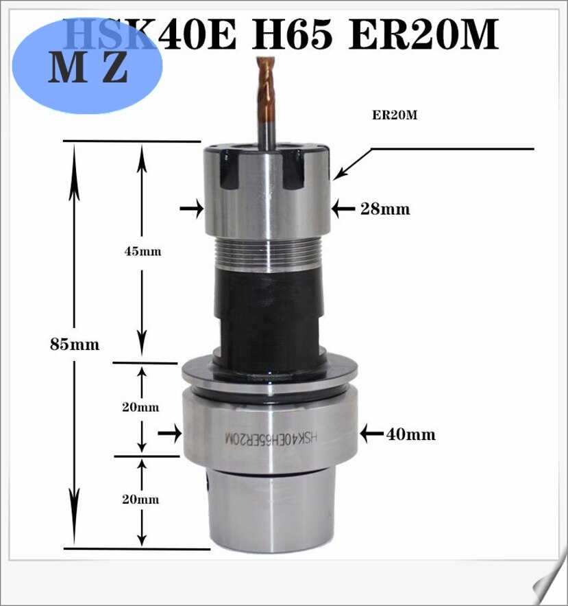 HSK32E HSK40E HSK50E ER16 ER20 50 60 65 70MS collet chuck high speed tools holder for CNC machine mill