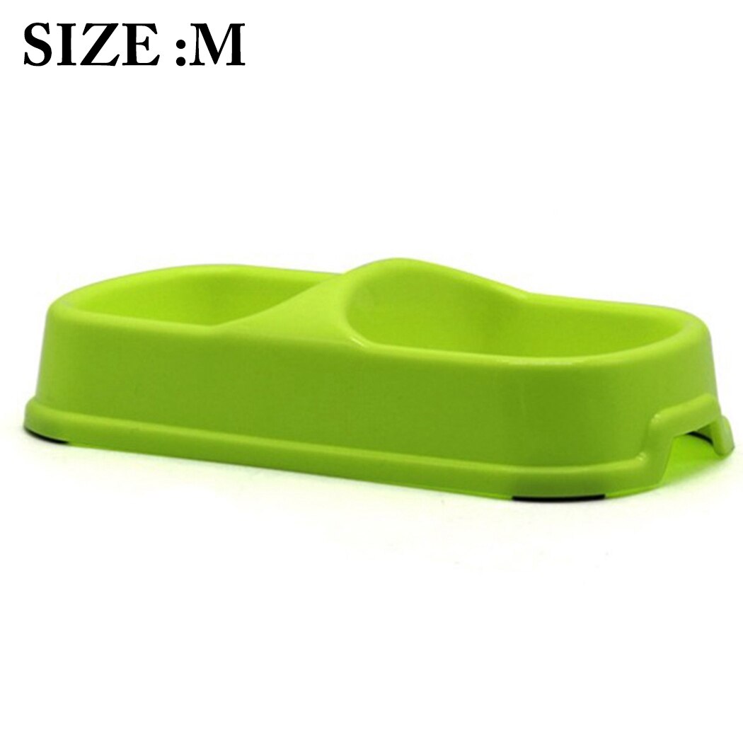 1PCS Pet Bowl Anti-skid Double-bowl Pet Food Bowl Pet Feeder Bowl PP Plastic Cat Bowl Non-slip Pet Feeders for Cats: M green