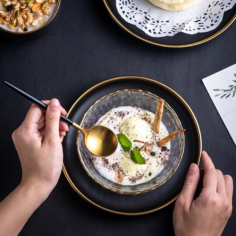 4PCS Tea Spoon stainless Steel Dessert Spoon Gold Tea Coffee Tableware Cutlery Cake Snack Dinnerware Tools Scoop