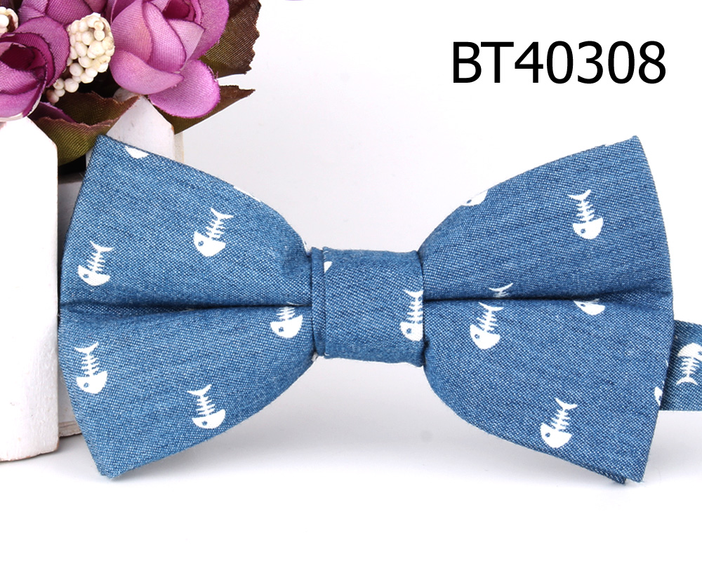 Nœud papillon en jean pour marié, pour homme et femme, cravate en Denim, bleu, motif Floral: BT40308