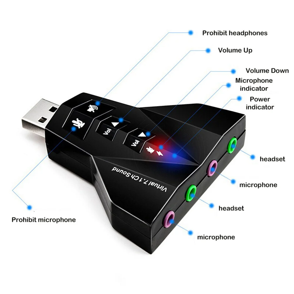 External Virtual USB SOUND card 7 In 1 Channel 3D Sound Audio Adapter Dual Microphone Dual Audio Interface Output Independent