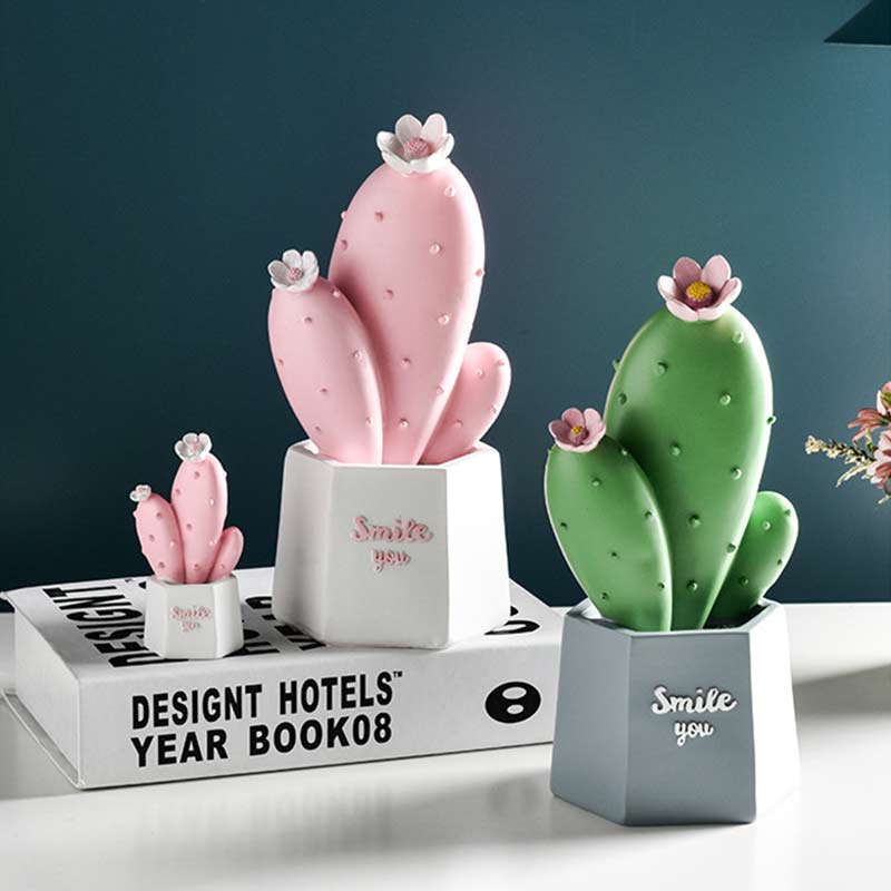 Nordic Simulation Cactus Ornaments Resin Cactus Statue Potted Decoration Crafts Figuine Office Desktop Home Decor