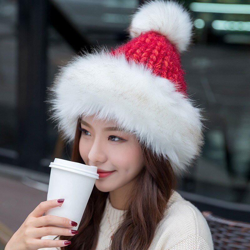 Stylish Women Fluffy Hat Knitted Beanies Winter Ski Hats Weaving Mongolia Cap for Outdoor ENA88: Red
