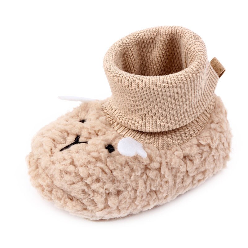 Warme schoenen kunnen schoenen veroorloven lam babyschoenen plus fluwelen schoenen schattige cartoon zachte comfortabele onderkant 0-1 peuterschoenen: Khaki / 13-18 maanden