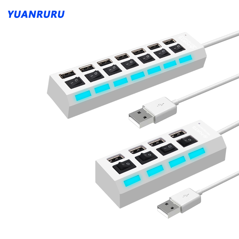 USB Hub 2.0 USB 2.0 Hub Multi USB Splitter Hub Port Hub Adapter 4/7 Port Multiple Expander 2.0 USB Hub with Switch for PC