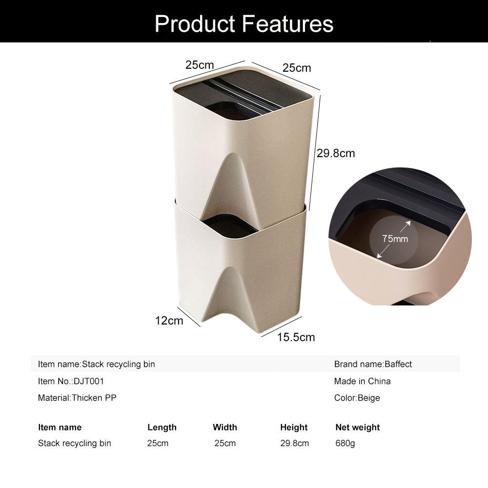 1Pcs Plastic Prullenbak Stack Recycling Bin Afval Scheiding Systeem 15L Stapelen Bins Afval Bin Voor Keuken Badkamer Living kamer
