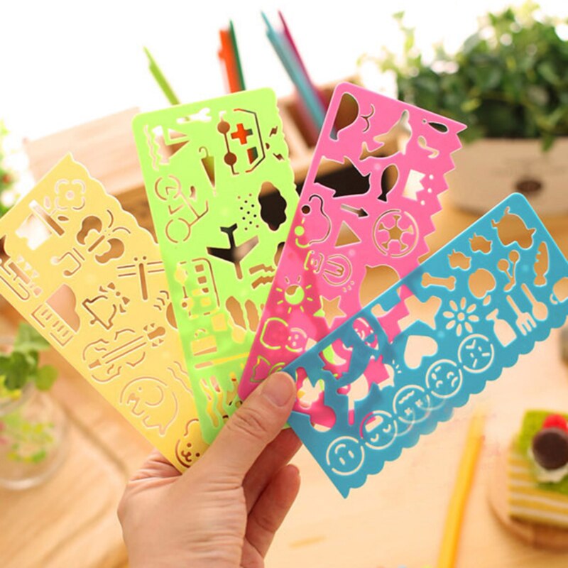 4pcs Stationery Ruler School Painting Supplies Drafting Tool Art Drawing Template Plastic DIY Graphic Template Stencil Drawing