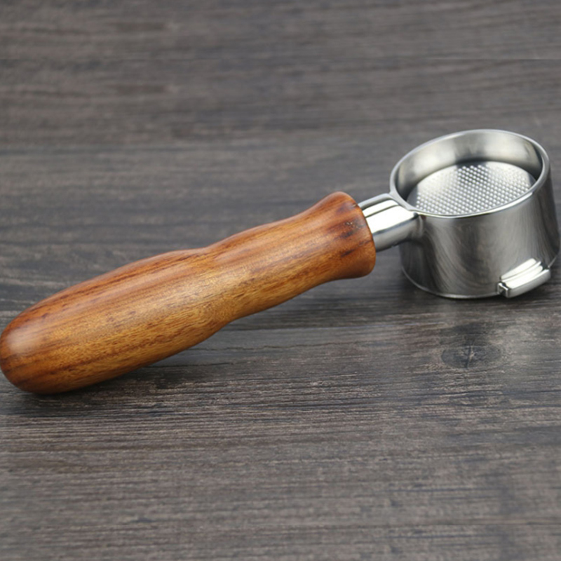 51mm Stainless Steel Coffee Machine Filter Bracket Coffee Bottomless Handle Coffee Spoon Wooden Handle D