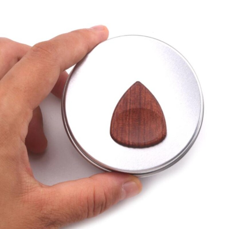 -Wooden Guitar Pick Plectrum Metal Storage Box for Picks Hold Case Care Tool