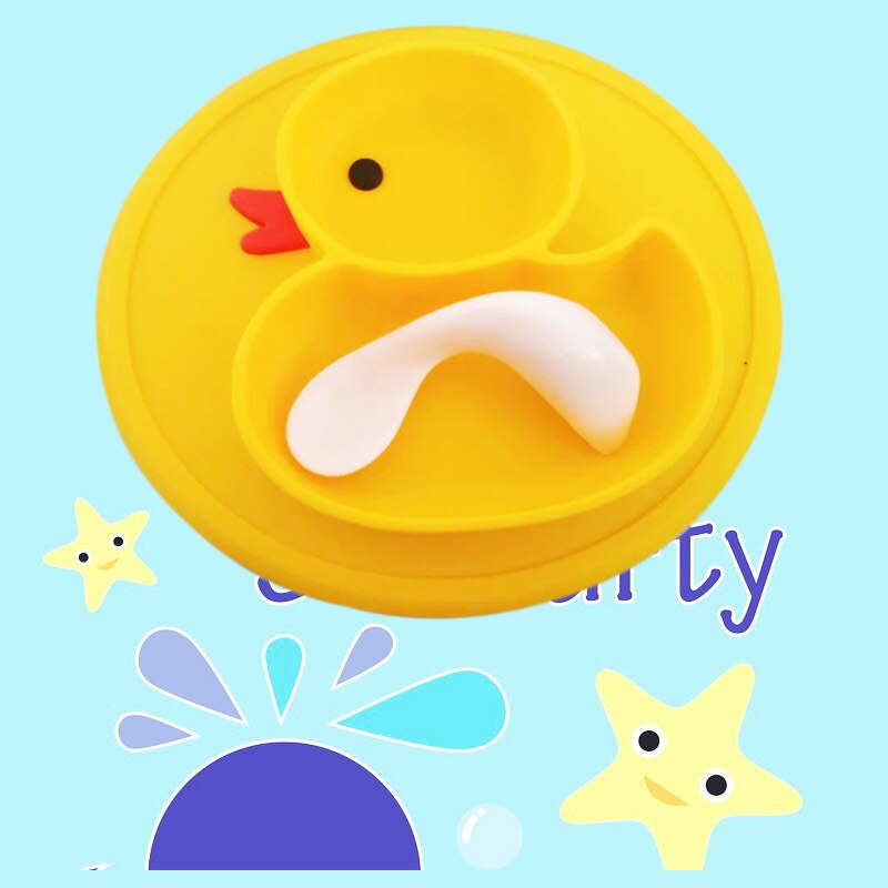 Bandeja de alimentación de silicona antideslizante para alimentos, con bonitos dibujos de animales, pato, bandeja para comida, soporte para comida para bebé, niño pequeño, Chico, cuenco para niños