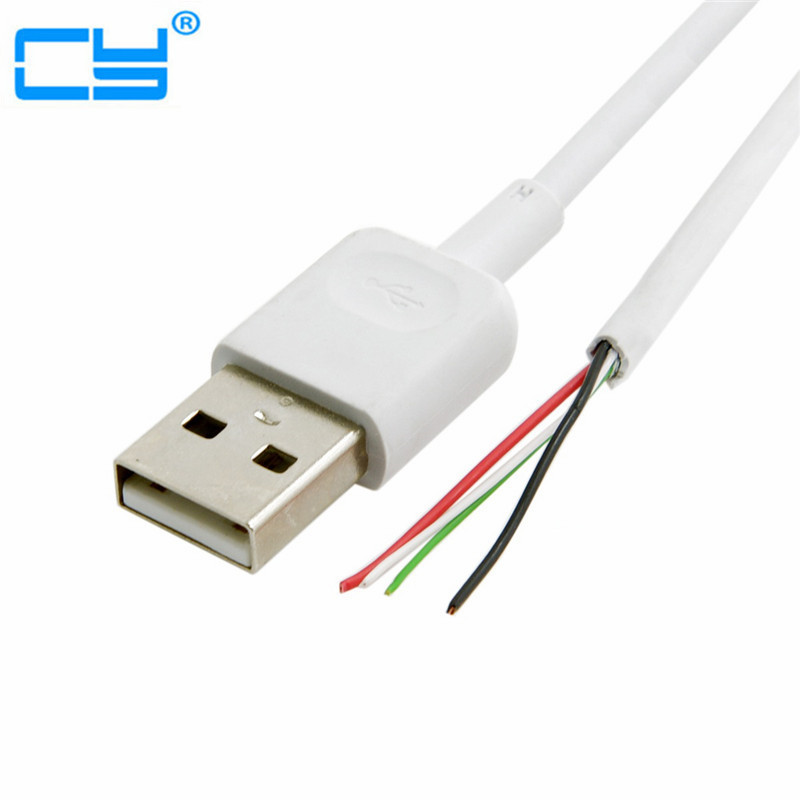 USB 2.0 Type A Male to 4 Wires Open Cable With Braid Shield for DIY OEM White 0.3m 0.5m 0.7m
