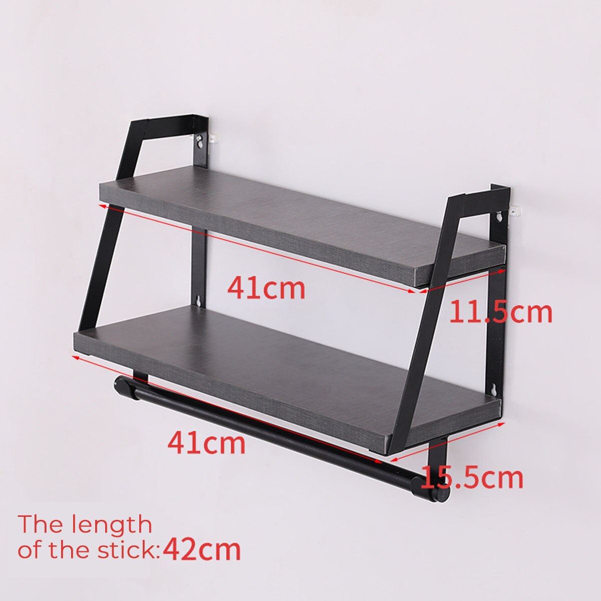 Matte Black Towel Rack Bathroom Shower Towel Holder Aluminum Wall Mounted Towel Bar Hanger Storage Shelf: 42cm  black