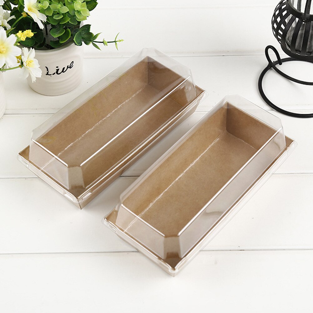 Boîte d'emballage rectangulaire en papier Kraft, pour pain, gâteau, Sandwich, boîte d'emballage avec couvercles en plastique transparent, 10 pièces