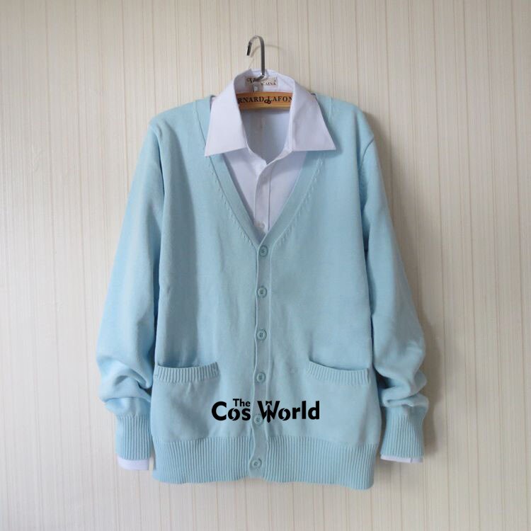 Preppy Style Student Class Japan JK High School Uniform Winter Blue V-Neck Cardigan Black White Pleated Skirt Suits