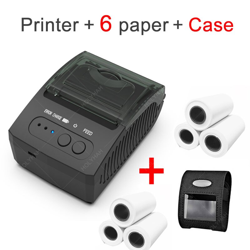 Mini Thermal Printers Portable Receipt Printer Thermal BT 58mm Mobile Phone Android POS PC Pocket Bill Makers Impresora: Add Case 6 Paper / EU plug