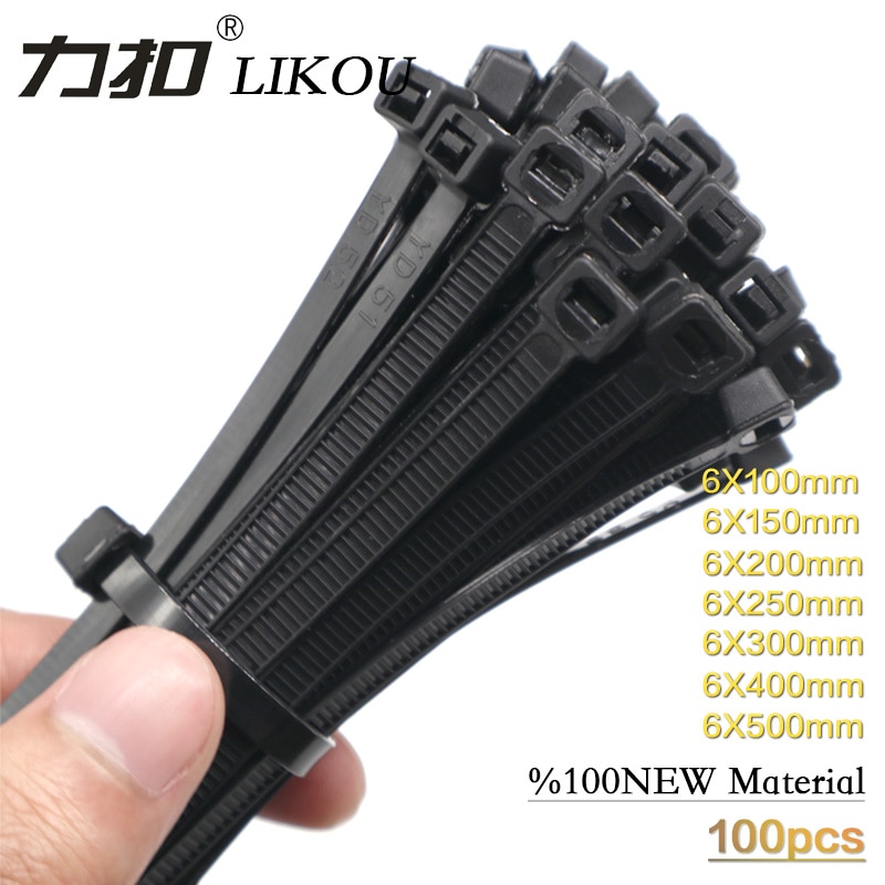 LIKOU-attaches de câble en plastique | En Nylon, 6x100mm 6x150mm 6x200mm 6x250mm 6x300mm pièces