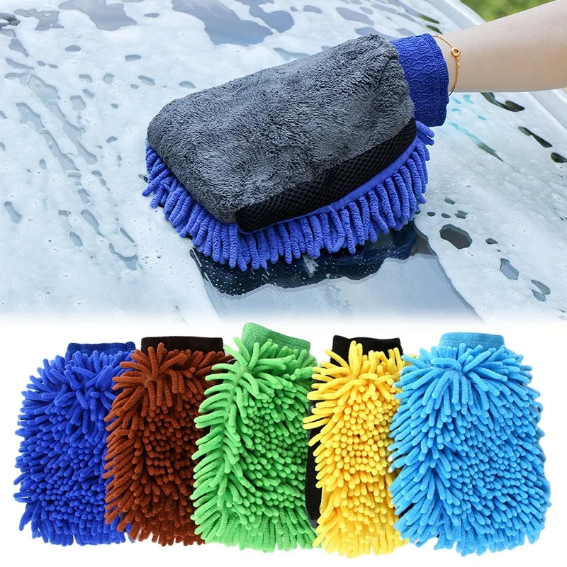 Mikrofaser Autowaschhandschuhe Chenille Wasserdichter Mitt Weiche Mesh-Rückseite Doppelseitiger Handschuh Mitt Wachs Detaillierungsbürste Autoreinigungswerkzeug
