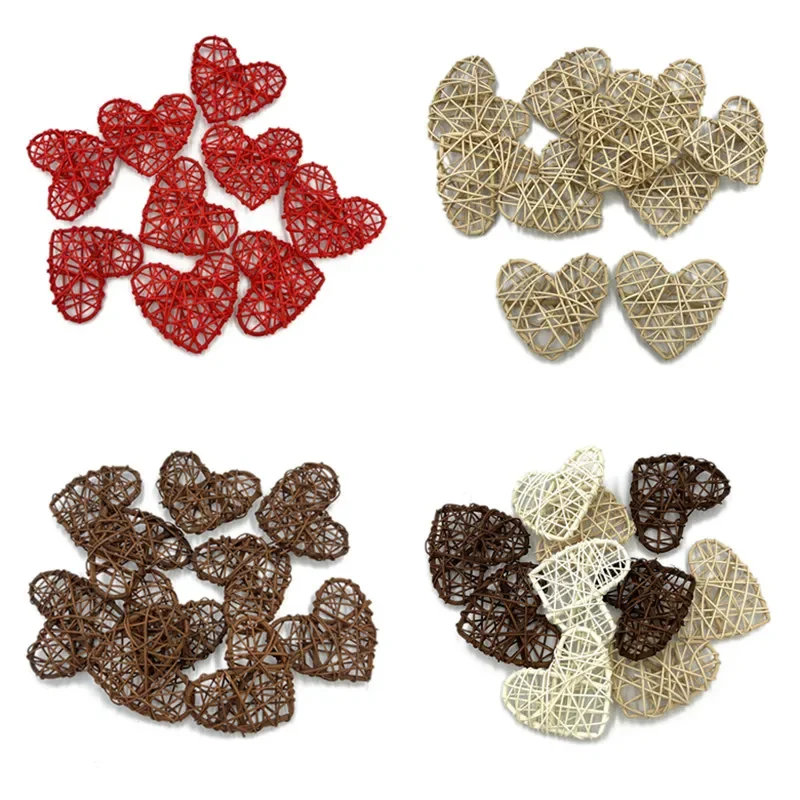 Bola de mimbre Natural para decoración del hogar, 10 piezas, 5cm/6cm/7cm, corazones de mimbre, para mesa de boda
