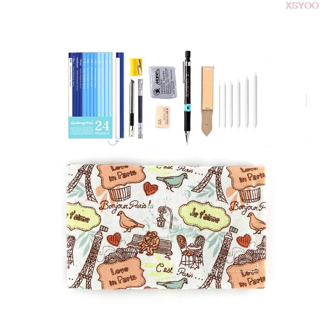 Professionele 28/38Pcs Schets Potlood Set Schetsen Houtskool Tekening Kit Hout Potlood Zakken Voor Schilder Scholieren Art levert: 38 Pencil bag set4