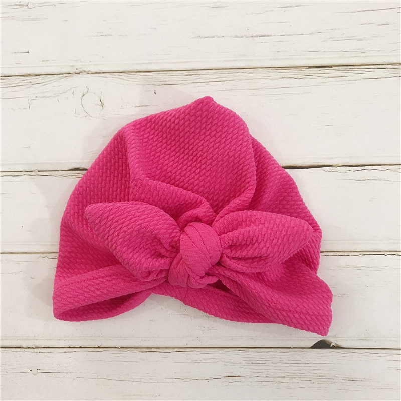 Forår sommer knyttede kaninører indiske hatte baby dæk cap baby piger elastisk slips tørklæde turban hoved wrap blød kasket: Hot pink