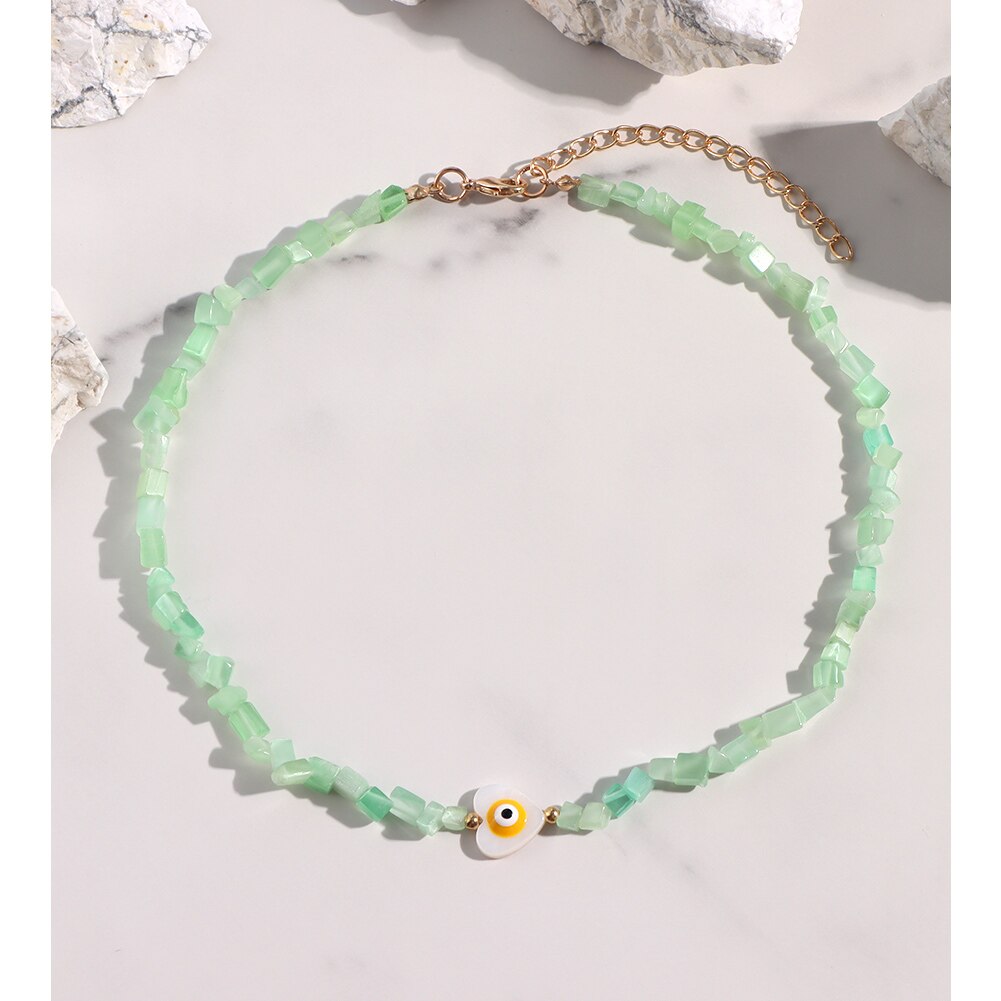 JUST FEEL Evil Eye Beads Chain Necklace For Women Handmade Colorful Beaded Irregular Stone Choker Necklace Trendy Jewelry