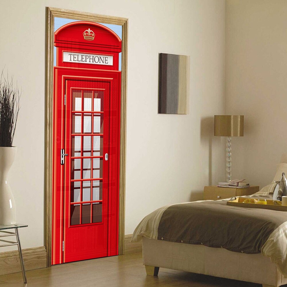 Diy 3d- dørs klistermærker røde telefonboksmønster til børneværelse dekoration tilbehør boligindretning store wallstickers