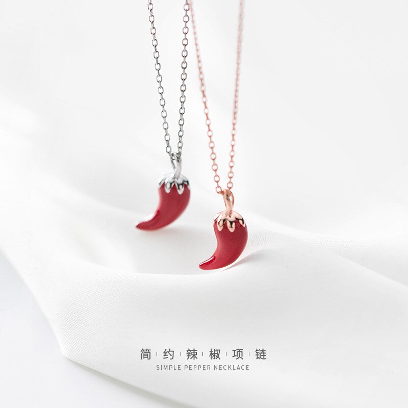 Coolkala argento sveglio creativo pepe rosso del pendente semplice ottavino delicata collana