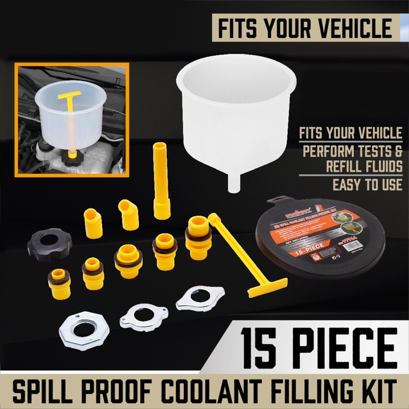 No Spill Coolant Funnel Kit, Spill Free Radiator Coolant Filling Funnel Bleeder with Adapters General-Purpose 15pcs