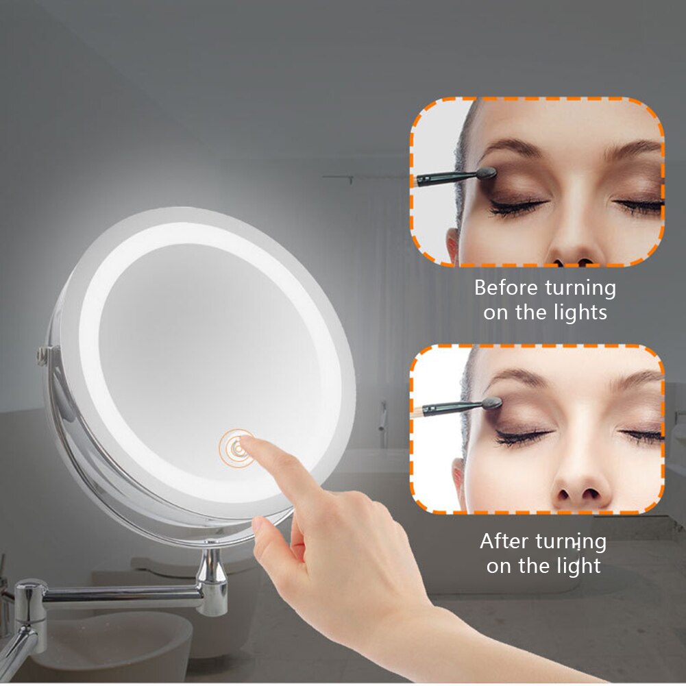 LED Double Sided Makeup Vanity Mirror Wall Mount 10x Magnification Swivel Extension Mirror FP8