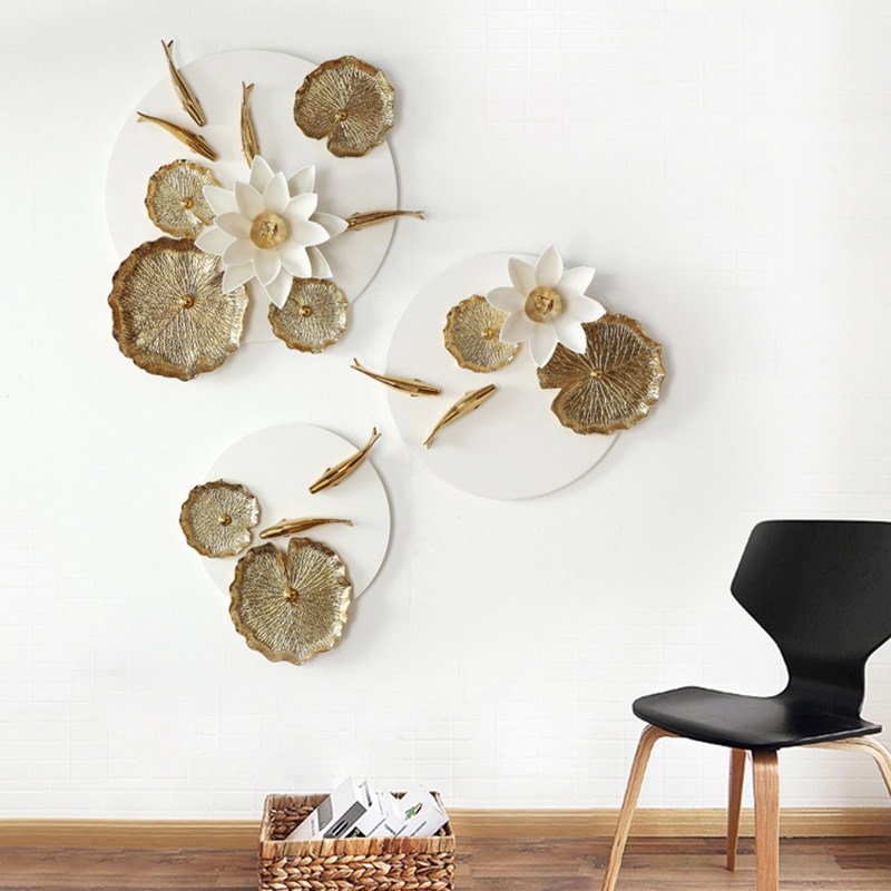 Kreative 3D Stereo Fisch Lotus Blatt Zauberstab Hängen Ornament Dekoration Hause Sofa Hintergrund Harz Blume Handwerk Hotel Wandbild