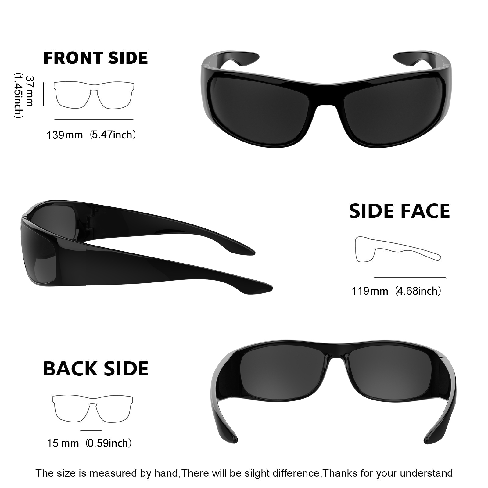 JULI Dark Sunglasses for Men Wrap Around Sunglasses for Big Heads Men UV400 Protection glasses W8005