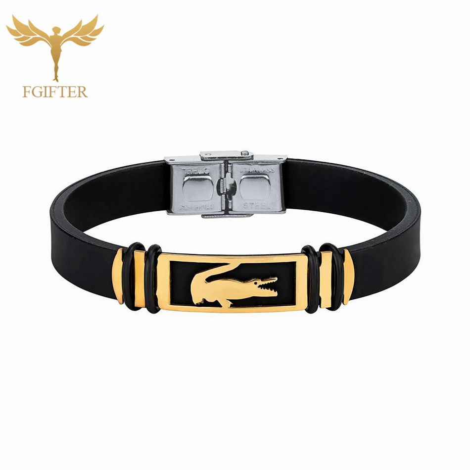 Bracelet accessoire Crocodile Reptile féroce, en acier inoxydable, en Silicone coloré, pour hommes et femmes, fournitures de fête, bijoux: 21cm / Estampage à chaud