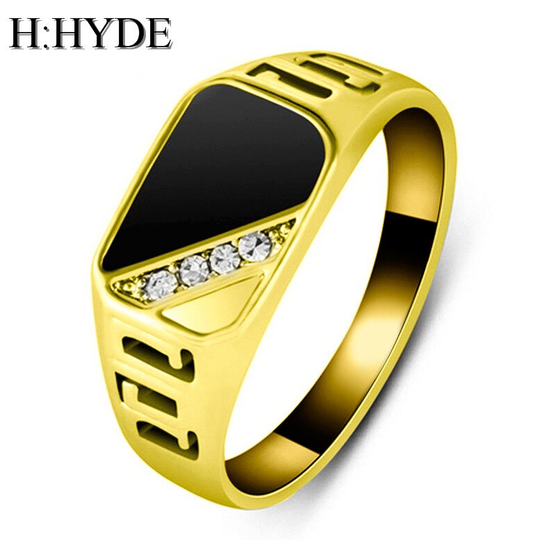 H: hyde Stijl Maat 7-12 Klassieke Goud-Kleur Strass Mannen Ring Zwart Emaille Mannelijke Vinger Ringen Beste selling Dy