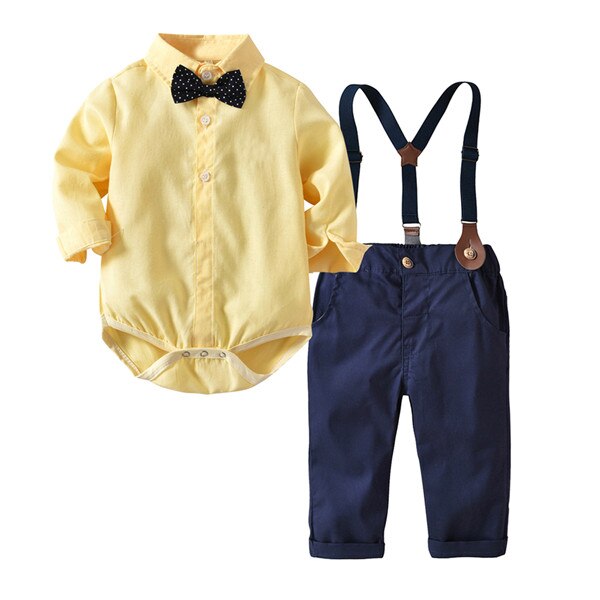 Conjunto de ropa para bebé, traje de algodón para niño, camisetas con Lazo Amarillo y monos, trajes de caballero, conjunto de ropa para bebé, 2 uds.: A / 3 años